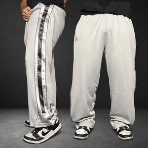 AND1 Mesh Basketball Pants Grey Silver Side Stripe Skater Baggy Y2K Size Medium
